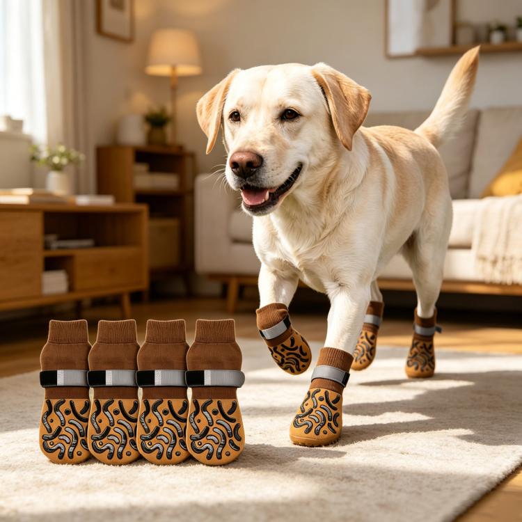 4pcs / Set Outdoor Silent Pet Socks For Medium & Large Dogs, Non-Slip Pet Paw Socks, Size: L(Luminous Yellow Geometry)