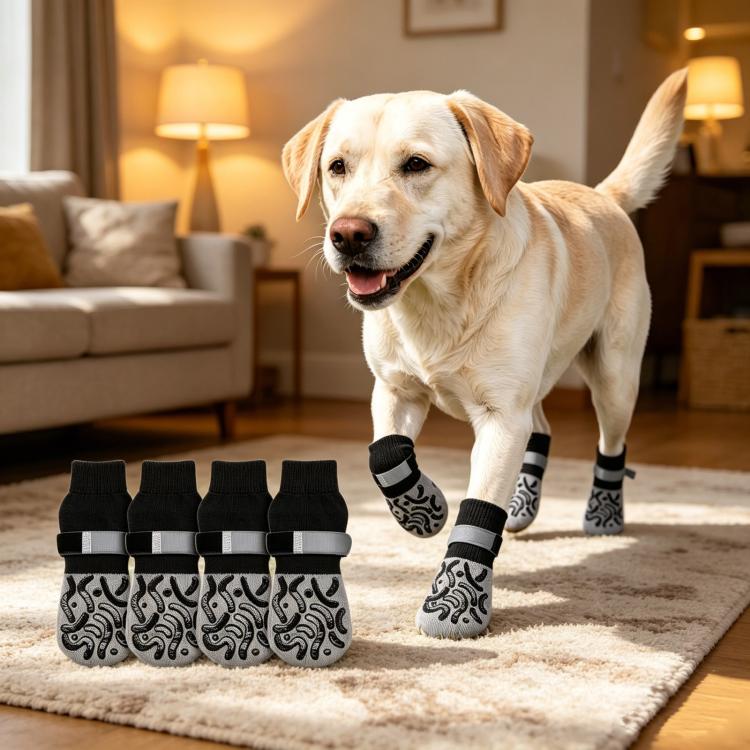 4pcs / Set Outdoor Silent Pet Socks For Medium & Large Dogs, Non-Slip Pet Paw Socks, Size: M(Luminous Black Geometry)