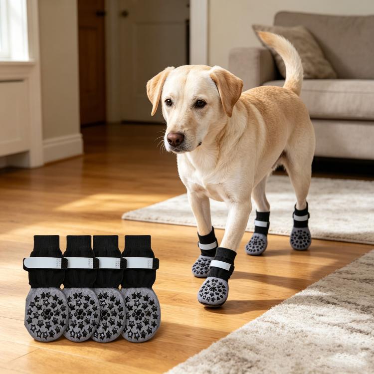 4pcs / Set Outdoor Silent Pet Socks For Medium & Large Dogs, Non-Slip Pet Paw Socks, Size: S(Luminous Claw-print Stars)