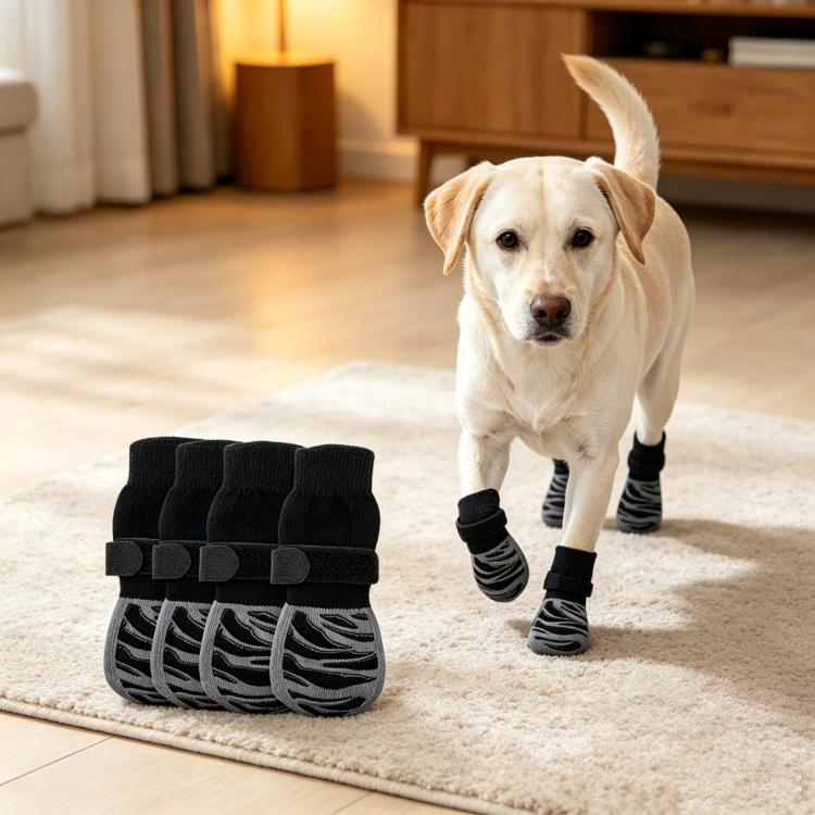 4pcs / Set Outdoor Silent Pet Socks For Medium & Large Dogs, Non-Slip Pet Paw Socks, Size: S(Stripes)