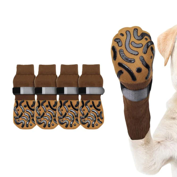 4pcs / Set Outdoor Silent Pet Socks For Medium & Large Dogs, Non-Slip Pet Paw Socks, Size: XL(Luminous Yellow Geometry) - Image 2