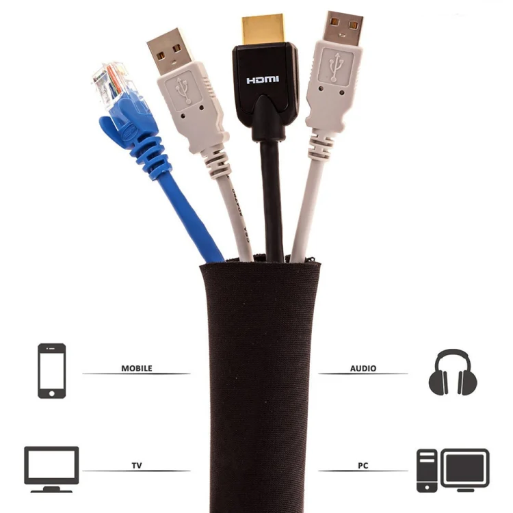 4pcs Zipper Ties Cord Management Organizer Kit Cable Sleeve With Zipper Cable Clip - Image 3