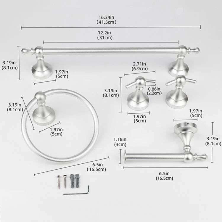 5-in-1 Bathroom Set Aluminum Towel Bar, Towel Ring, Toilet Paper Holder, Robe Hook, Modern Wall-Mounted Hardware Suite(Silver) - Image 6