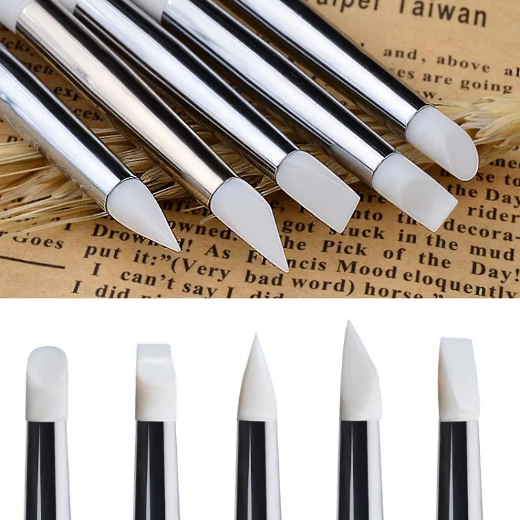 5 in 1 Red and White Rod Silicone Pen Wooden Engraving Pen Manicure Pen - Image 2