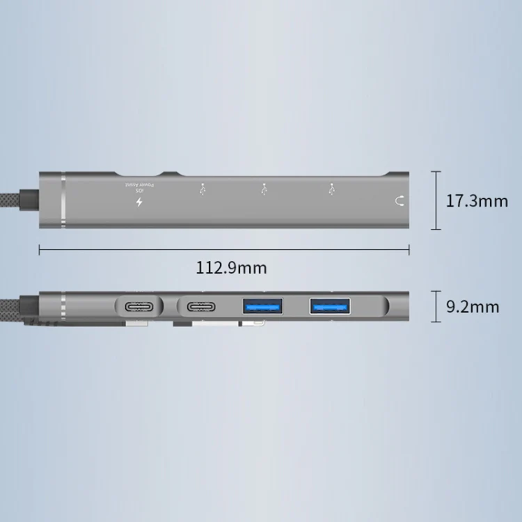 5 in 2 Multi-function HUB Adapter, Interface:USB-C / Type-C + 8 Pin(Grey) - Image 2