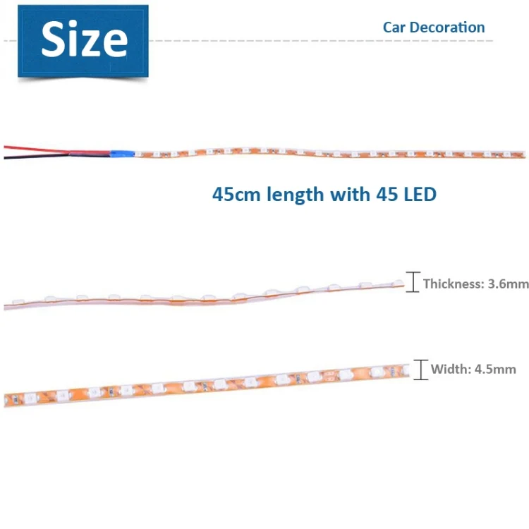 5 PCS Flow Style 45 LED 3528 SMD Waterproof Flexible Car Strip Light for Car Decoration, DC 12V, Length: 45cm - Image 3