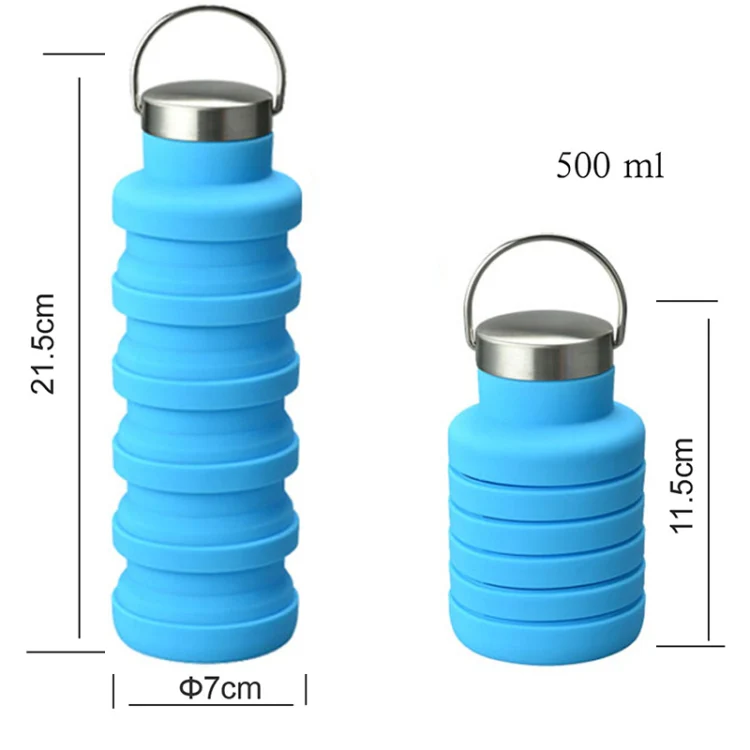 500ml Outdoor Sports Silicone Telescopic Cup Portable Foldable Travel Water Kettle(Blue Handle Lid) - Image 3
