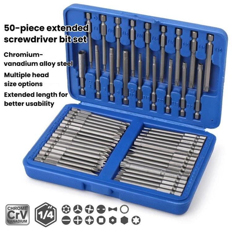 50pcs / set Chrome Vanadium Steel Screwdriver Bit Set, Slotted Phillips Hex Flower Screwdriver Bits - Image 2