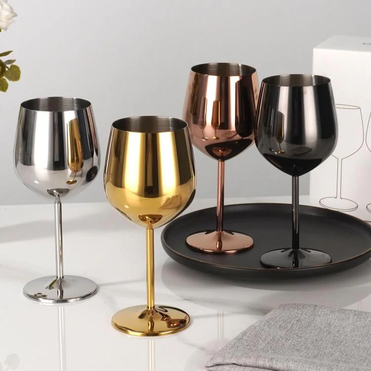530ml Metal Stainless Steel Stemmed Champagne Wine Glass(Black) - Image 5