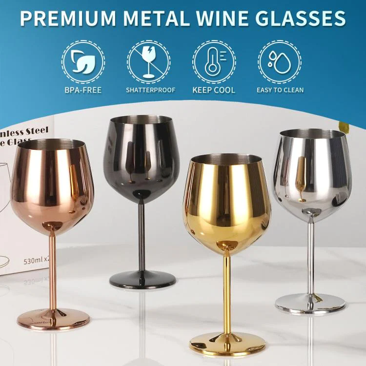 530ml Metal Stainless Steel Stemmed Champagne Wine Glass(Gold) - Image 2