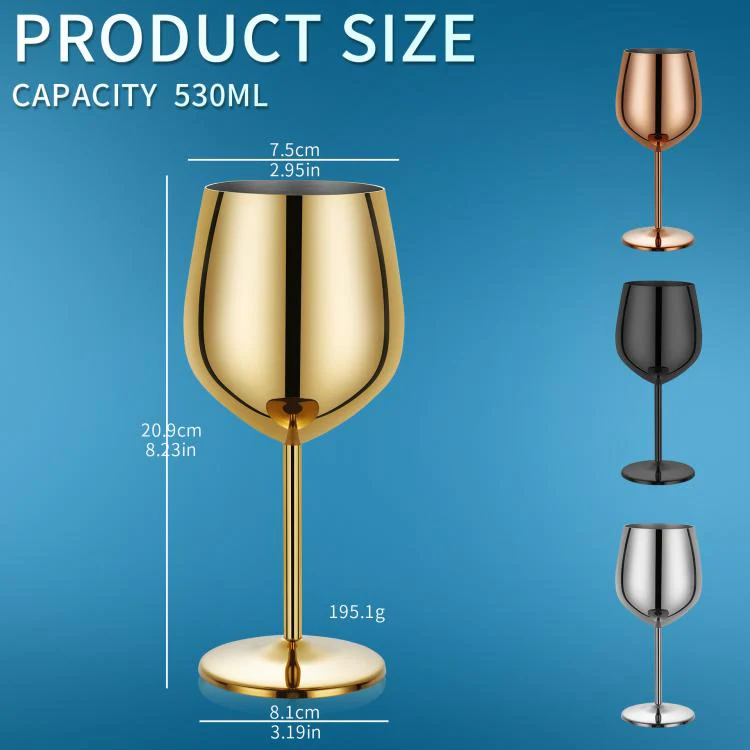 530ml Metal Stainless Steel Stemmed Champagne Wine Glass(Rose Gold) - Image 4