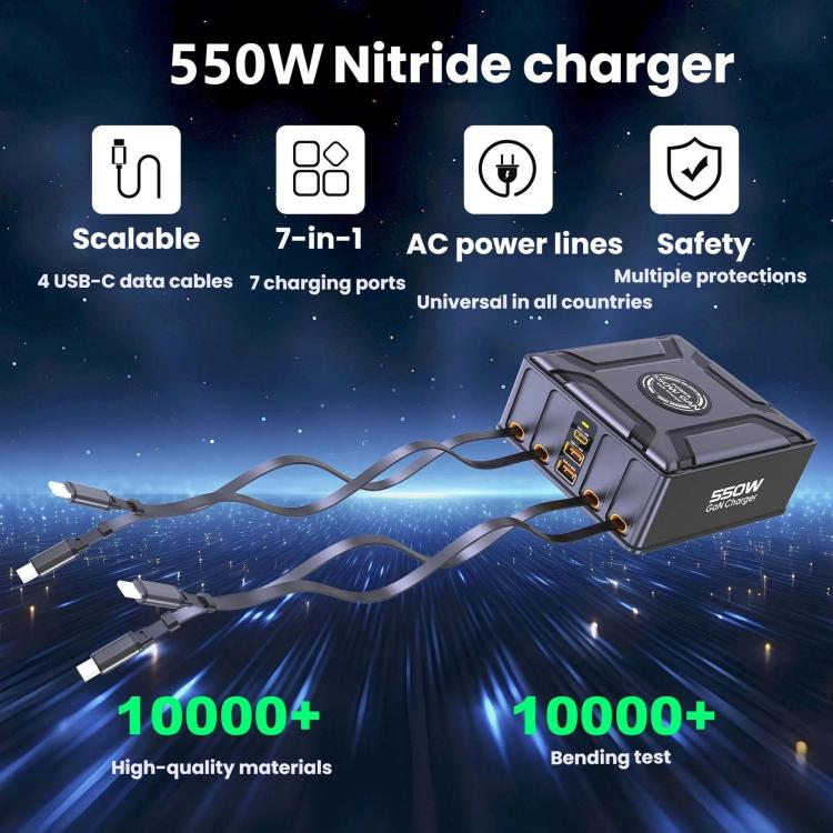 550W USB-C GaN Super Fast Charging Multi-Port Retractable Cable Charger(Kor Plug) - Image 4
