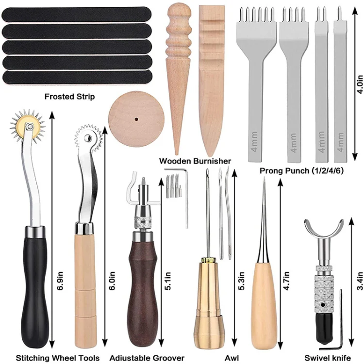 59 In 1 Handmade Leather DIY Tool Set Sewing Craft Tool Set, Style: Rotating Knives - Image 3