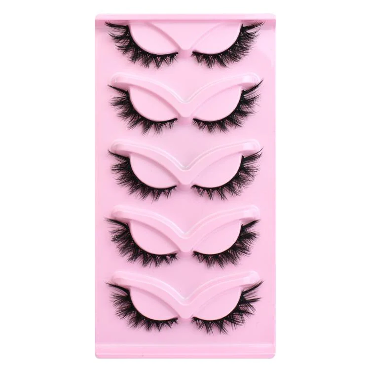 5pair /Set Pink Fox Full-Length Fox-Eye Cat-Eye False Eyelashes Voluminous Curled Realistic Fox-Style Lashes(F01)