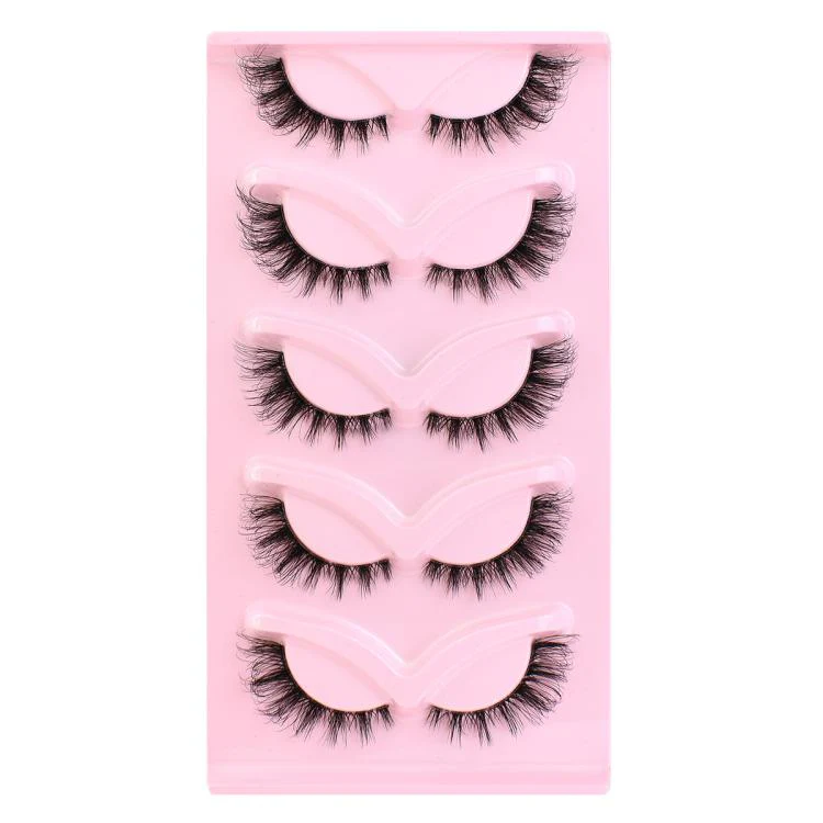 5pair /Set Pink Fox Full-Length Fox-Eye Cat-Eye False Eyelashes Voluminous Curled Realistic Fox-Style Lashes(KY01)