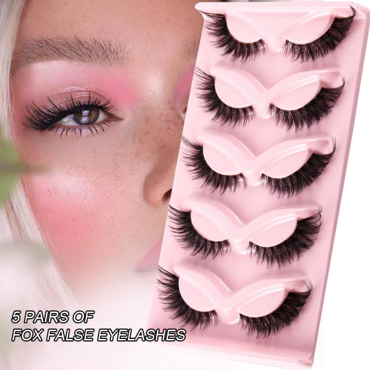 5pair /Set Pink Fox Full-Length Fox-Eye Cat-Eye False Eyelashes Voluminous Curled Realistic Fox-Style Lashes(KZ09) - Image 5