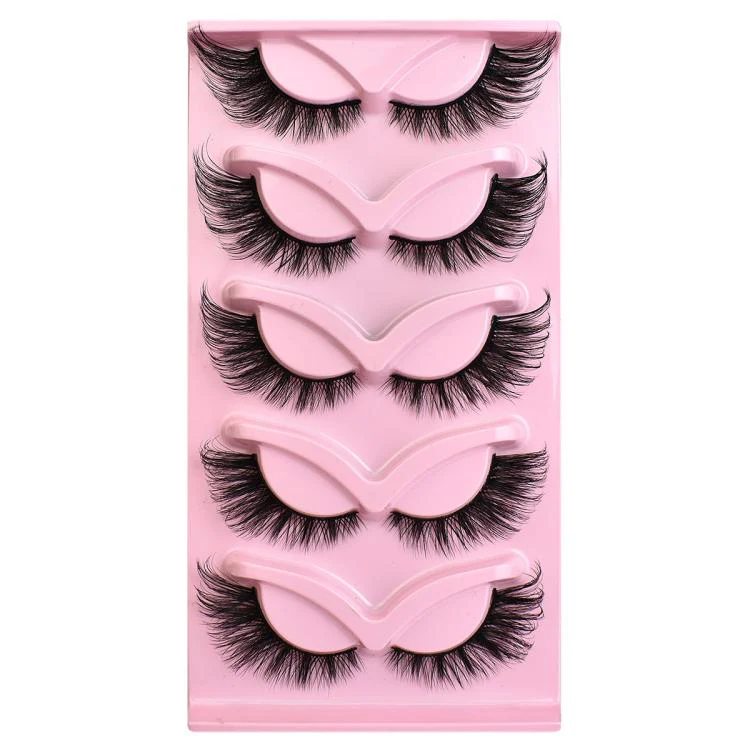 5pair /Set Pink Fox Full-Length Fox-Eye Cat-Eye False Eyelashes Voluminous Curled Realistic Fox-Style Lashes(XF03)