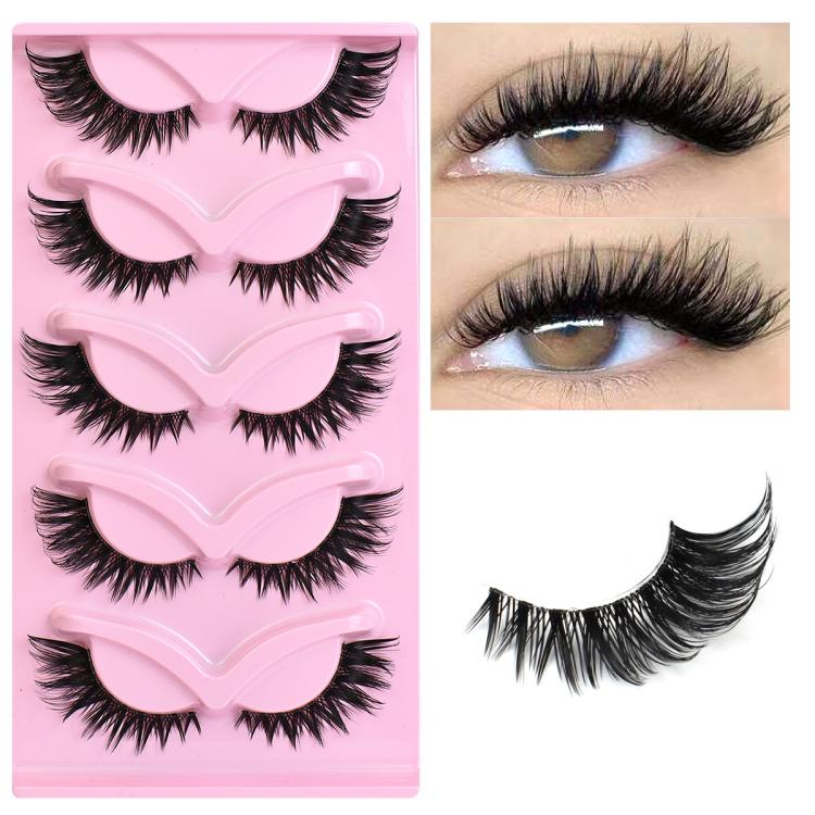 5pair /Set Pink Fox Full-Length Fox-Eye Cat-Eye False Eyelashes Voluminous Curled Realistic Fox-Style Lashes(XF03) - Image 2