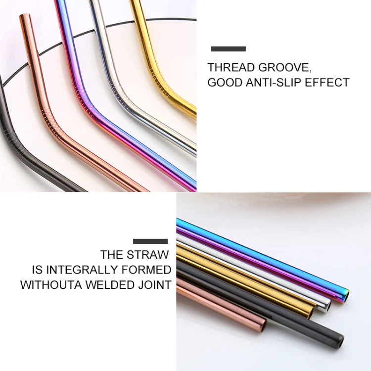 5pcs Reusable Stainless Steel Bent Drinking Straw + Cleaner Brush Set Kit,  266*6mm(Gold) - Image 9