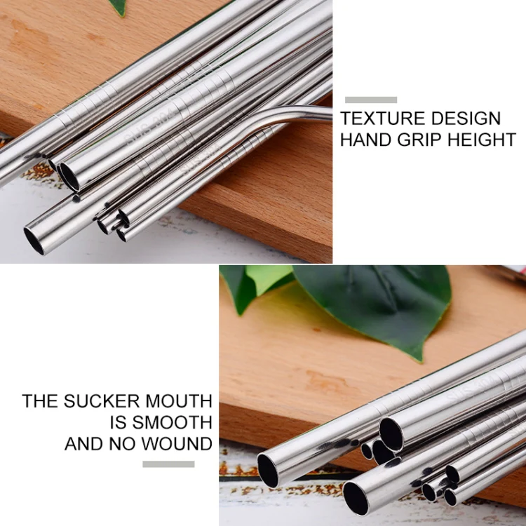 5pcs Reusable Stainless Steel Straight Drinking Straw + Cleaner Brush Set Kit,  215*6mm(Black) - Image 8