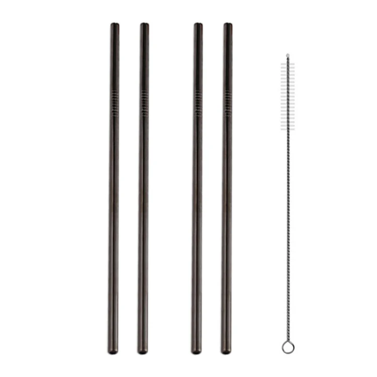 5pcs Reusable Stainless Steel Straight Drinking Straw + Cleaner Brush Set Kit,  215*8mm(Black) - Image 2