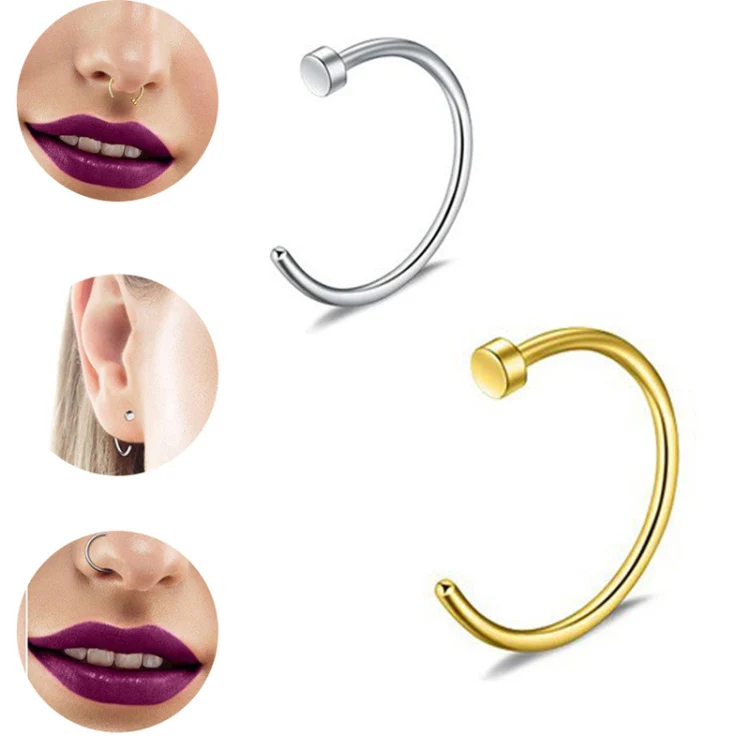 5pcs Stainless Steel Nose Ring Without Hole C-Shape Nose Staple Lip Band Earrings, Size: 0.8 x 8+2(Black) - Image 4