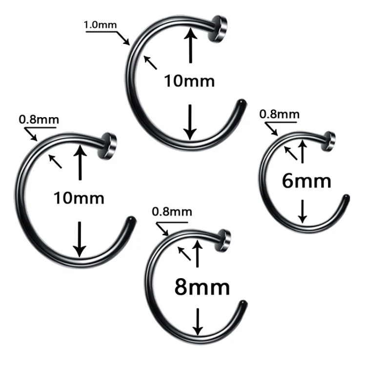 5pcs Stainless Steel Nose Ring Without Hole C-Shape Nose Staple Lip Band Earrings, Size: 1.0 x 8+2(Gold) - Image 3