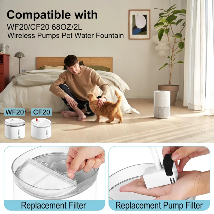 6+6pcs /Box Pet Water Fountain Filters Wireless Cat Fountain Replacement Filter With Pre-Filter Sponges - Image 5