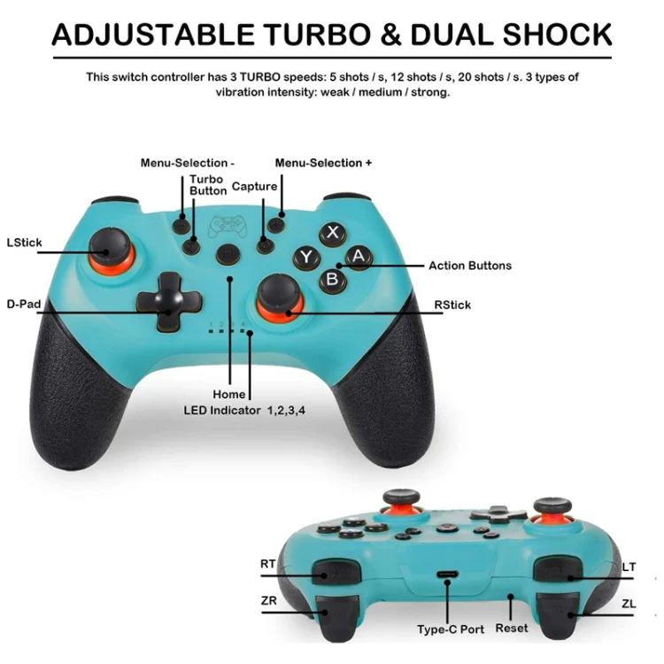 6-axis Bluetooth Joypad Gamepad Game Controller for Switch Pro(Green) - Image 4