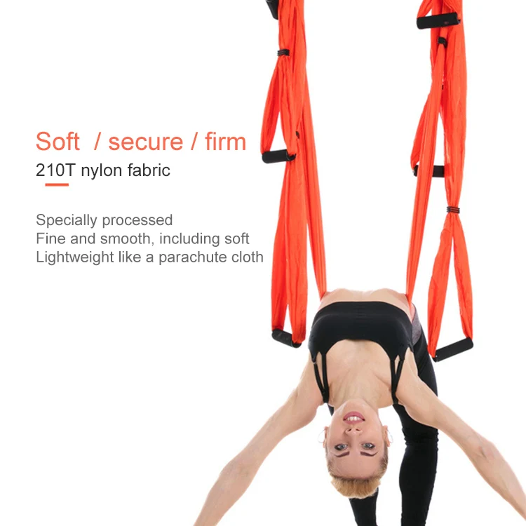 6 Handles Bodybuilding Handstand Inelasticity Aerial Yoga Hammock(Dark Green) - Image 7