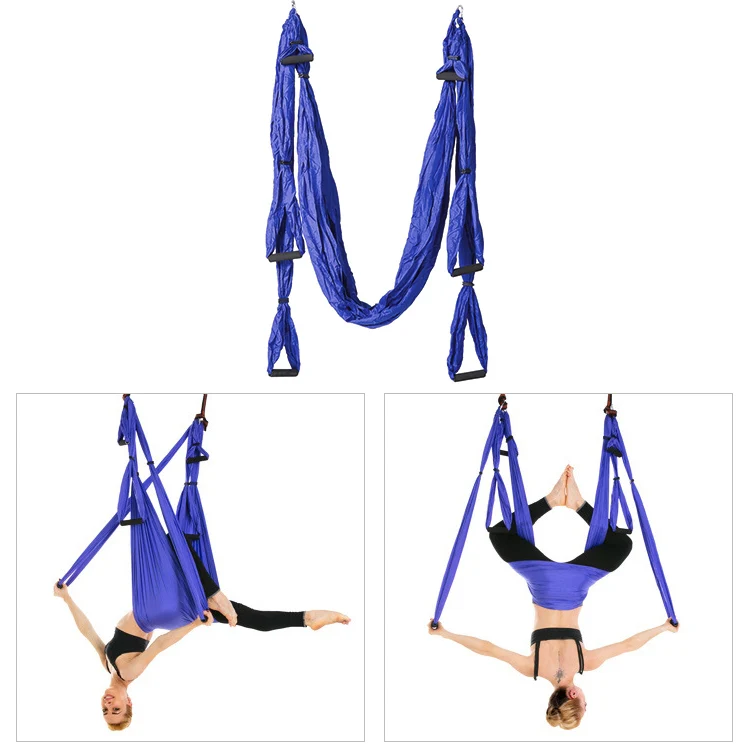 6 Handles Bodybuilding Handstand Inelasticity Aerial Yoga Hammock(Purple) - Image 2
