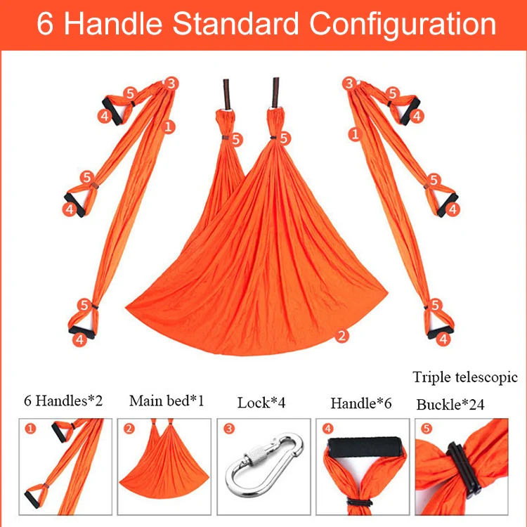 6 Handles Bodybuilding Handstand Inelasticity Aerial Yoga Hammock(Purple) - Image 3