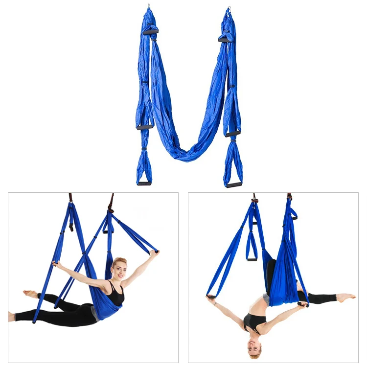 6 Handles Bodybuilding Handstand Inelasticity Aerial Yoga Hammock(Sapphire Blue) - Image 2