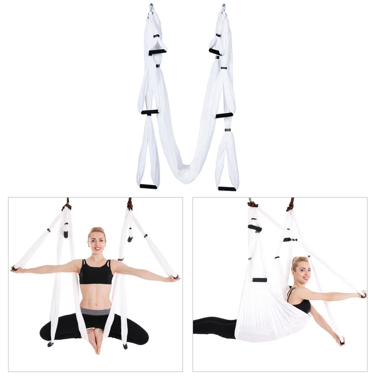 6 Handles Bodybuilding Handstand Inelasticity Aerial Yoga Hammock(White) - Image 2