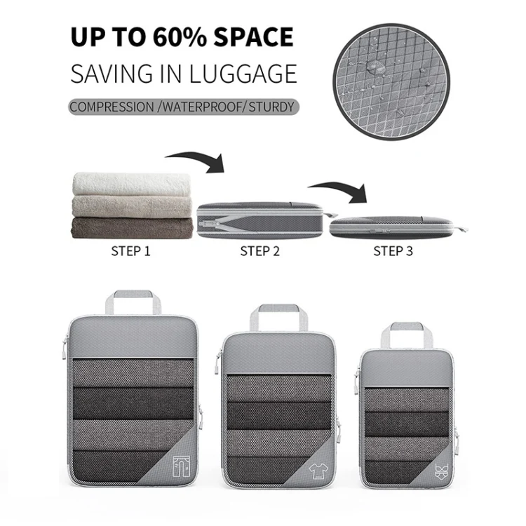 6 In 1 Compression Mesh Travel Cubes Clothes Underwear Packing Bags(Black) - Image 4