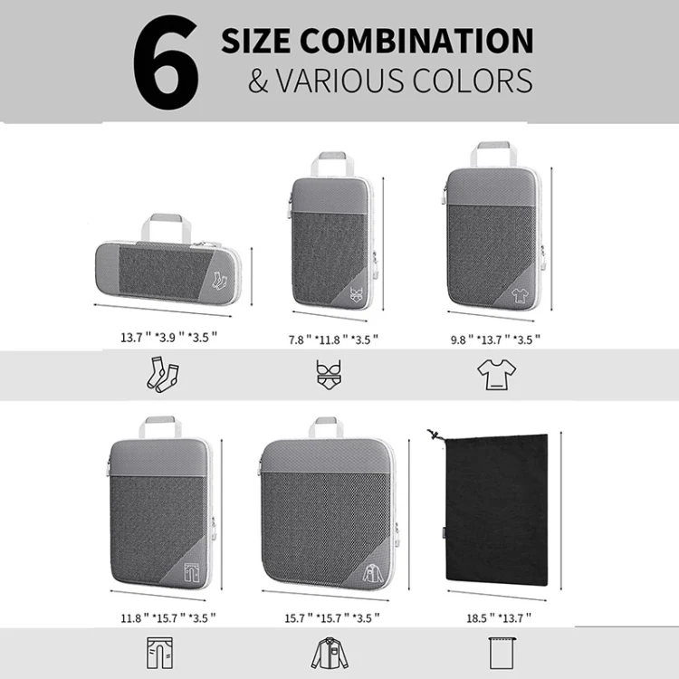 6 In 1 Compression Mesh Travel Cubes Clothes Underwear Packing Bags(Red) - Image 3