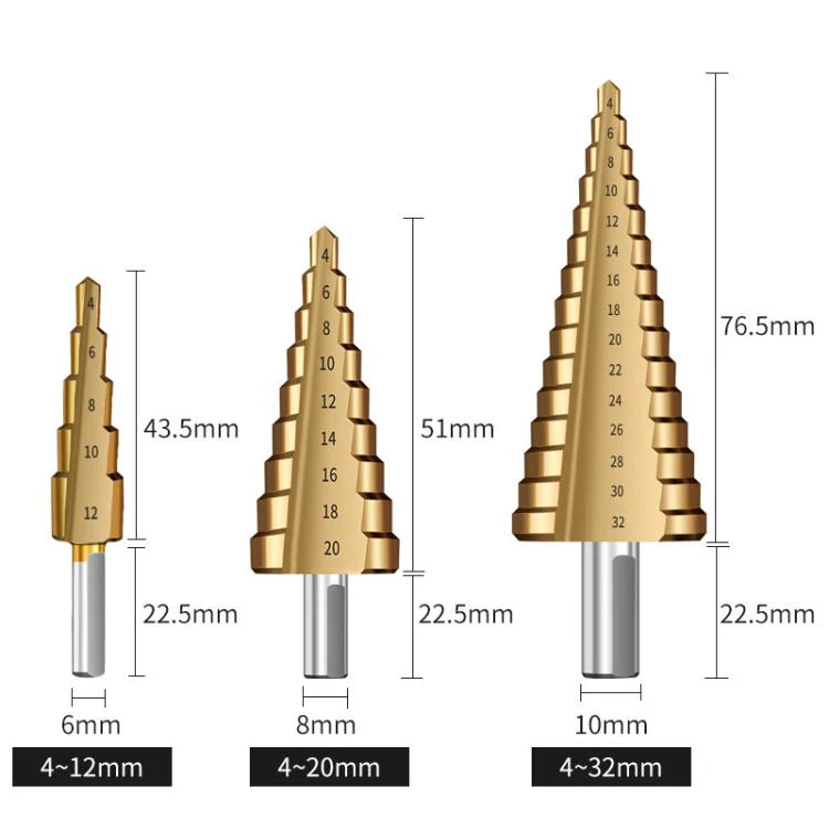 6-in-1 Step Drill Bit Set 4-12/4-20/4-32mm Unibit 3/6/8mm Hole Saws for Metal Wood Plastic(Green) - Image 9