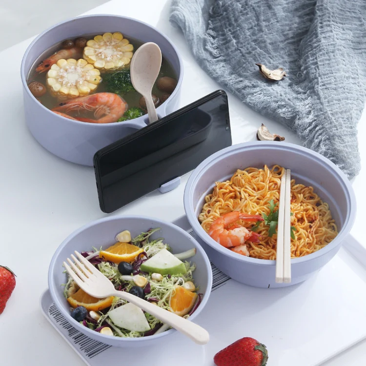 6 in 1 Student Instant Noodle Bowl Bamboo Fiber Canteen Cutlery Set(Black) - Image 6