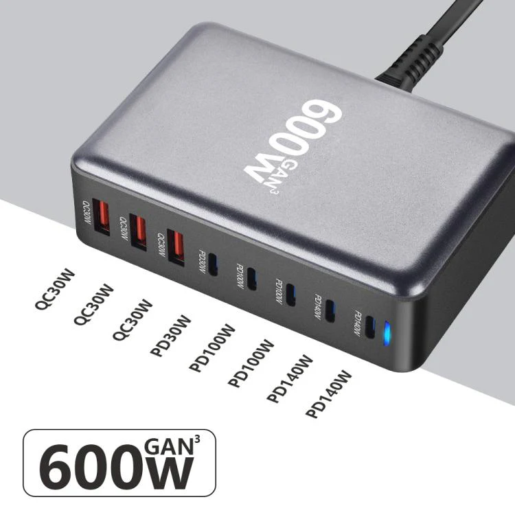 600W USB-C / Type-C and USB-A 8-Port High Power GaN Desktop Fast Charger(UK Plug) - Image 5