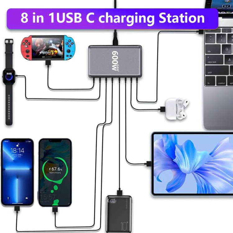 600W USB-C / Type-C and USB-A 8-Port High Power GaN Desktop Fast Charger(UK Plug) - Image 9