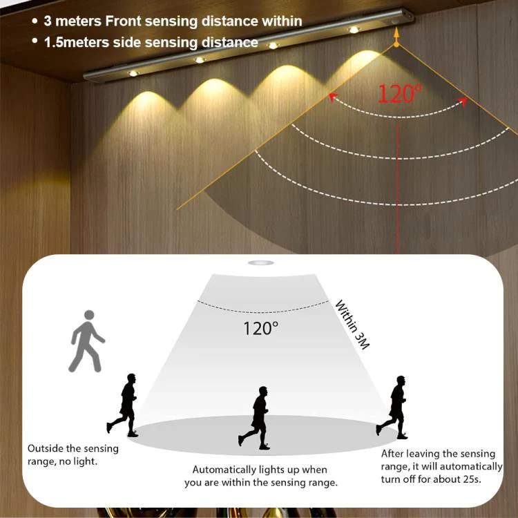 60cm Rechargeable Motion Sensor Light Bar Cabinet Wardrobe Lamp With Remote Control(Silver) - Image 4