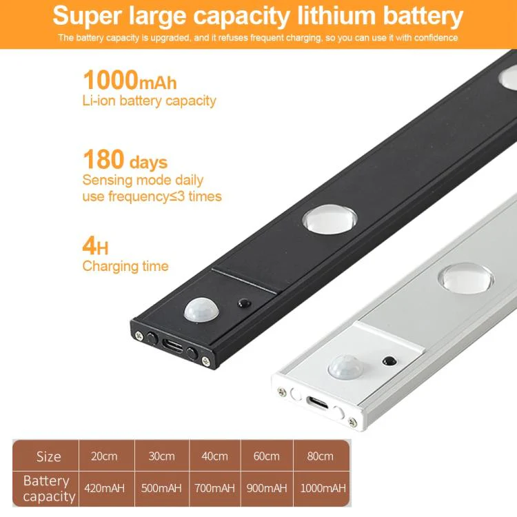 60cm Rechargeable Motion Sensor Light Bar Cabinet Wardrobe Lamp With Remote Control(Silver) - Image 6