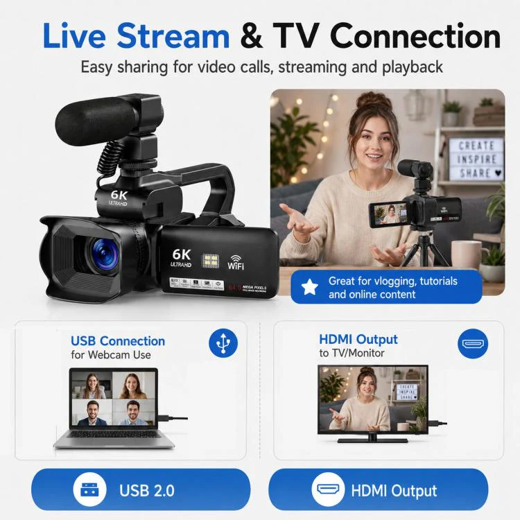 64MP 6K 18X Digital Zoom Camcorder Video Camera With 4-Inch Touch Screen, Microphone & LED Light 128G - Image 6