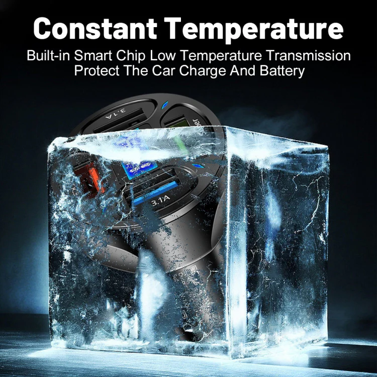 66W 4 in 1 Digital Display Fast Charging Car Charger with Voltmeter (Black) - Image 6