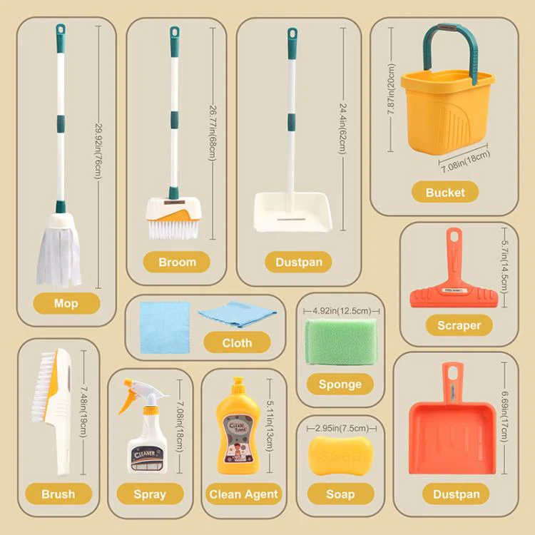 6801-49 12pcs / Set Children Pretend Play Simulation Mini Cleaning Kit - Image 6