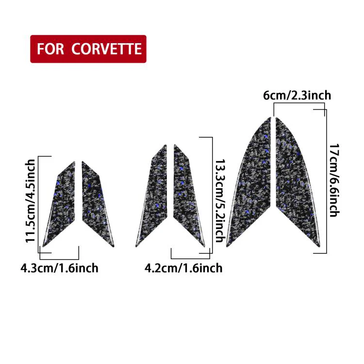 6pcs/Set Forged Gold Foil Carbon Fiber Car Engine Side Vents Decorative Sticker for Chevrolet Corvette C8 2020-, Left and Right Driver(Blue) - Image 2