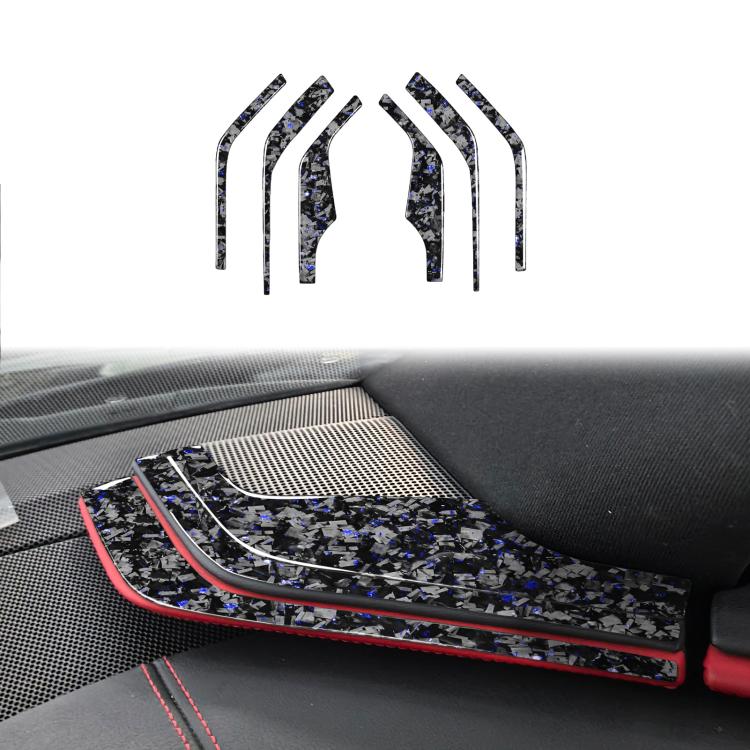 6pcs/Set Forged Gold Foil Carbon Fiber Car Inside A-pillar Horn Decorative Sticker for Chevrolet Corvette C8 2020-, Left and Right Driver(Blue)