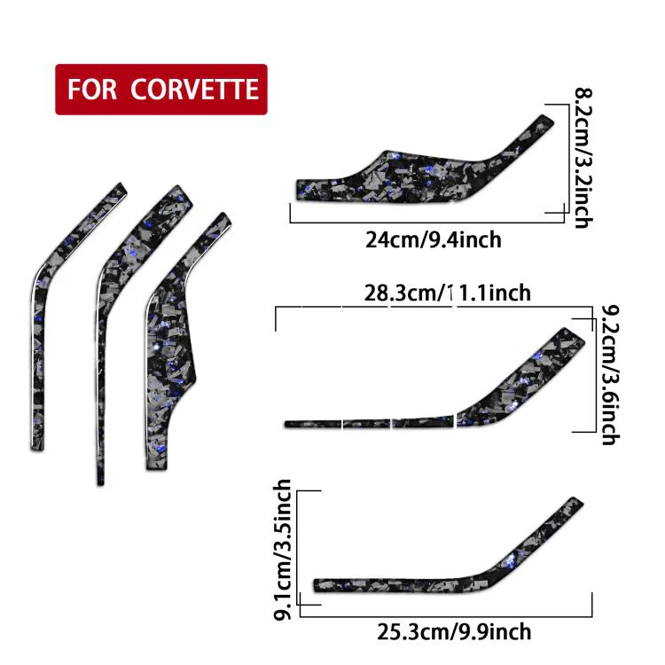 6pcs/Set Forged Gold Foil Carbon Fiber Car Inside A-pillar Horn Decorative Sticker for Chevrolet Corvette C8 2020-, Left and Right Driver(Blue) - Image 2