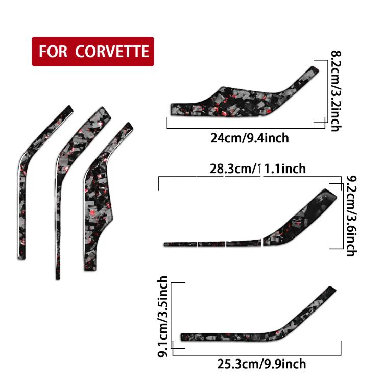 6pcs/Set Forged Gold Foil Carbon Fiber Car Inside A-pillar Horn Decorative Sticker for Chevrolet Corvette C8 2020-, Left and Right Driver(Red) - Image 2