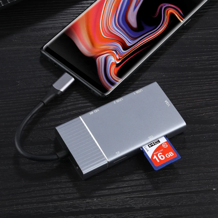 7 In 1 Dual USB 3.0 + TF/SD + HDMI/VGA + 3.5mm Jack + Type-C / USB-C Multi-function USB-C Dock Station - Image 9